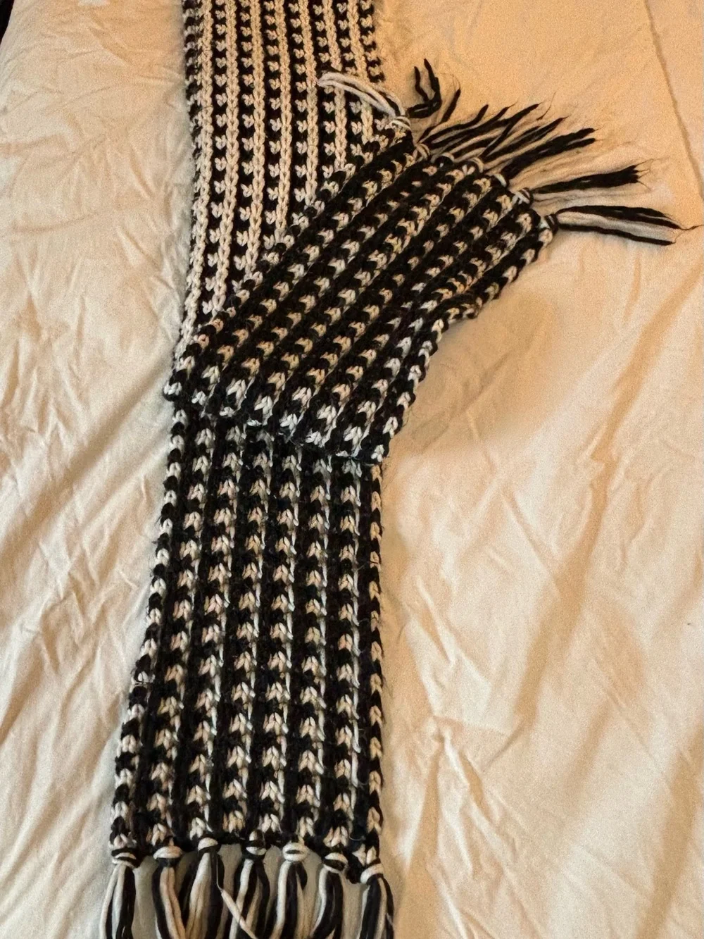 Steve Madden Black and White Striped Knit Scarf with Fringe